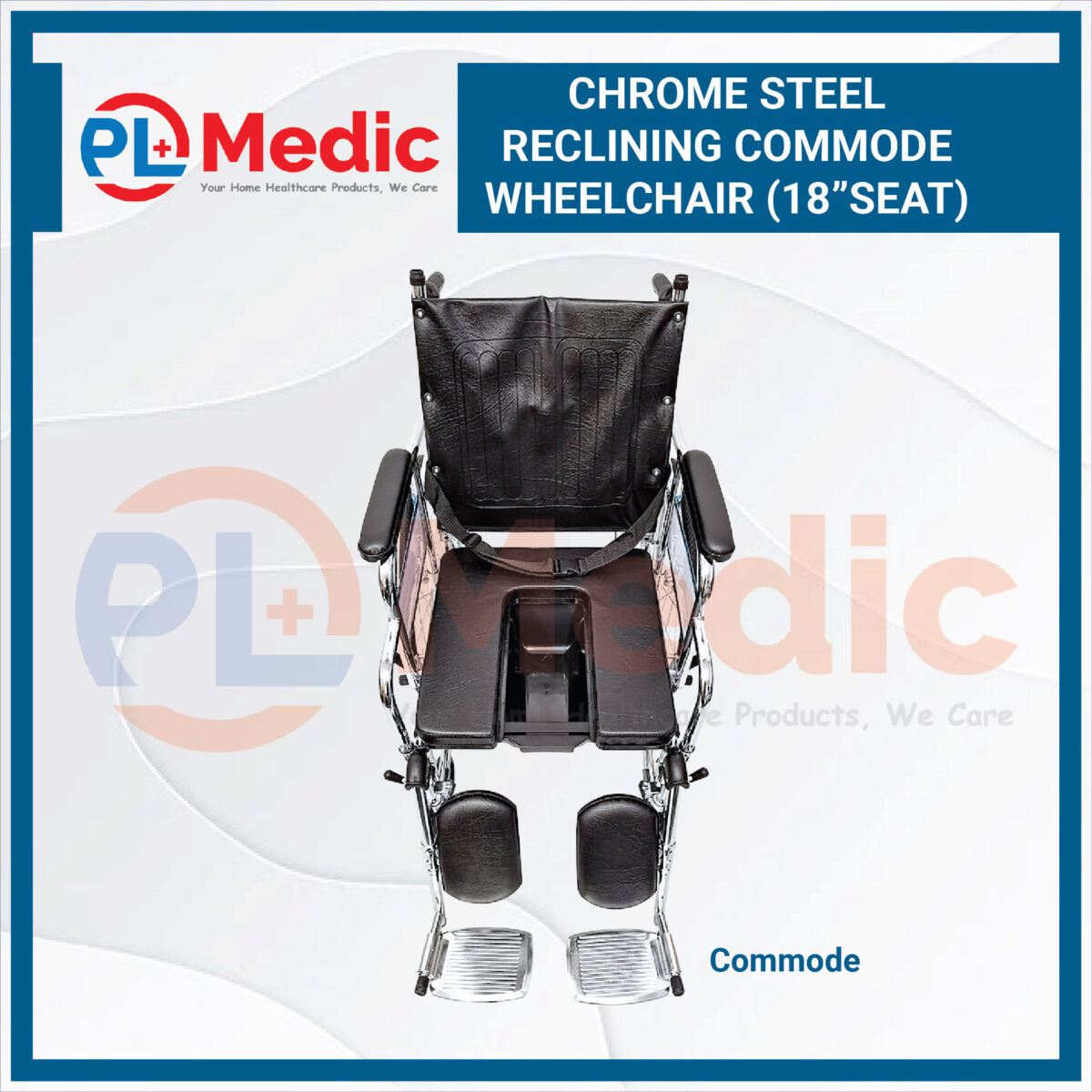 Chrome Steel Reclining Commode Wheelchair PL Science Medic