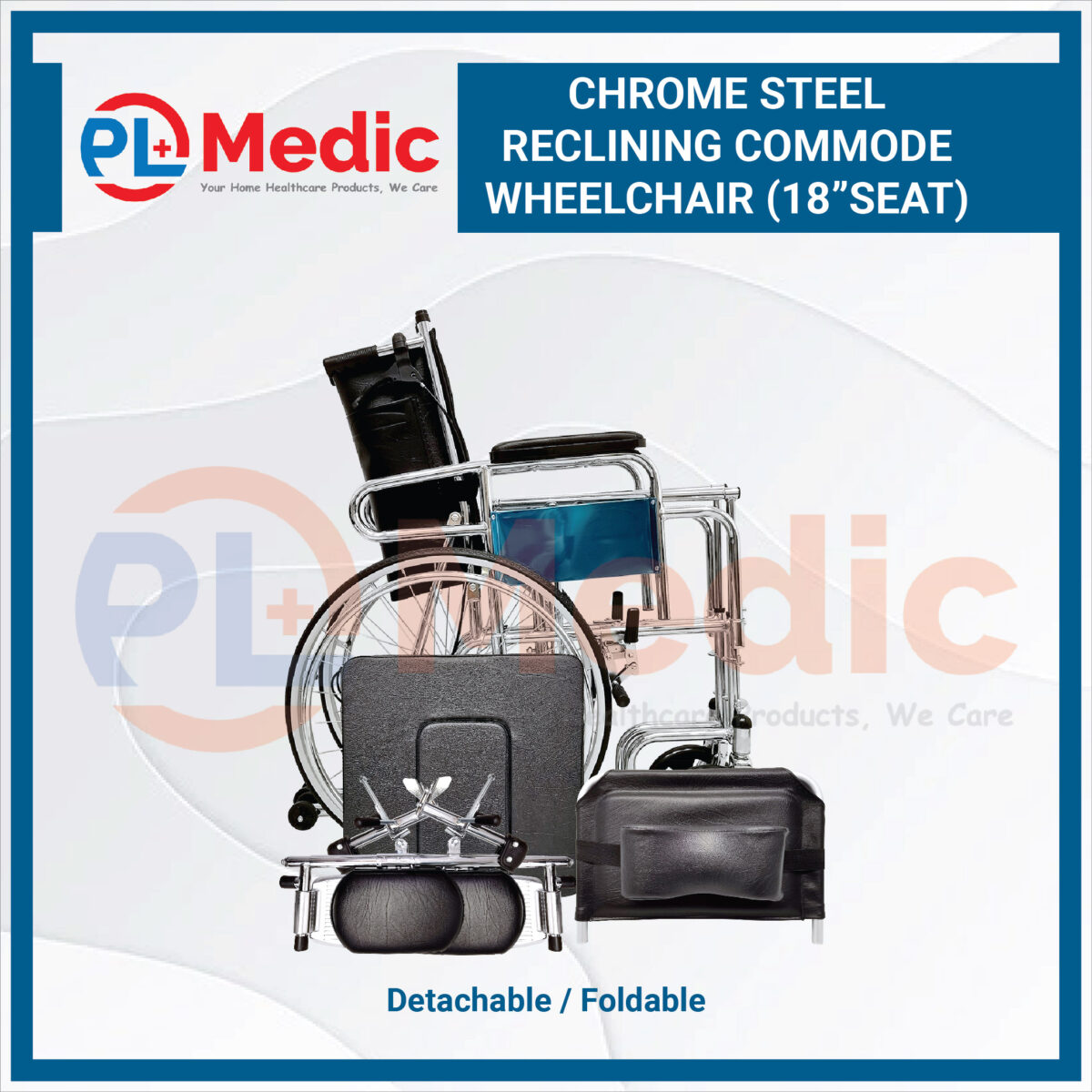 Chrome Steel Reclining Commode Wheelchair PL Science Medic