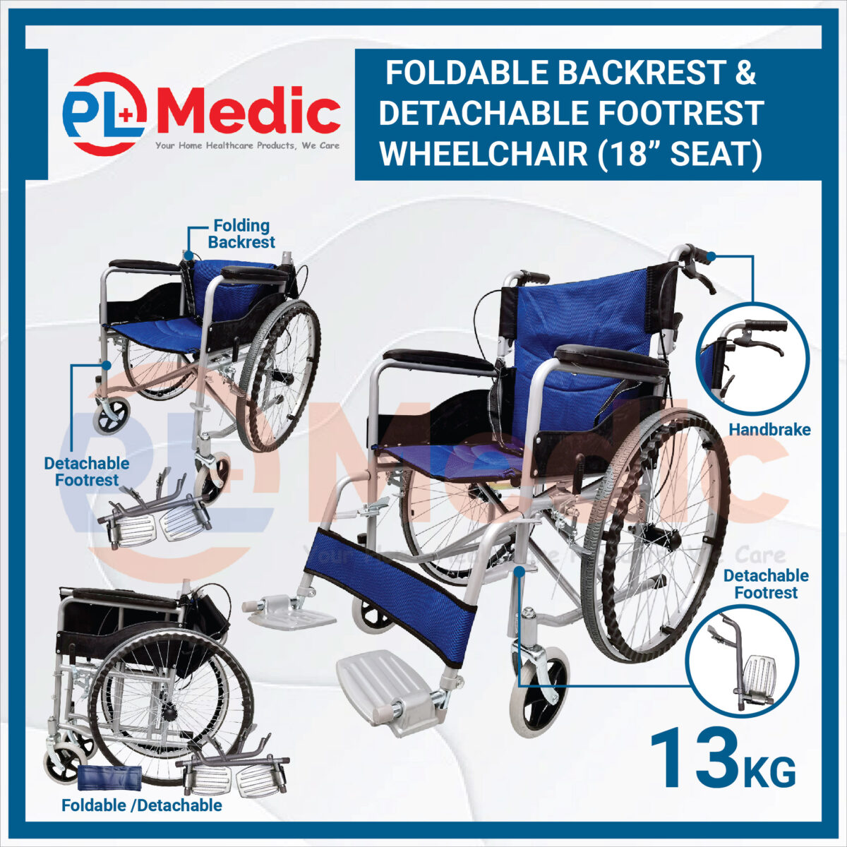 Foldable Backrest Detachable Footrest Wheelchair PL Science Medic