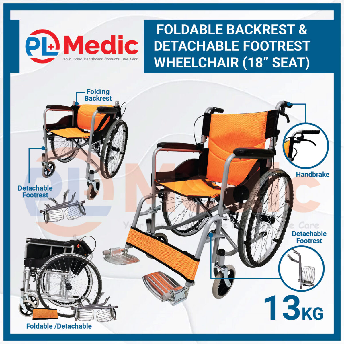 Foldable Backrest Detachable Footrest Wheelchair PL Science Medic