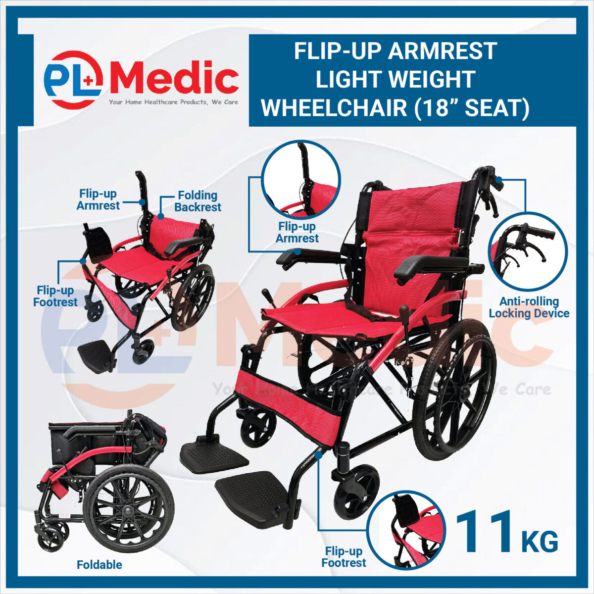 Flip-up Armrest Light Weight Wheelchair PL Science Medic