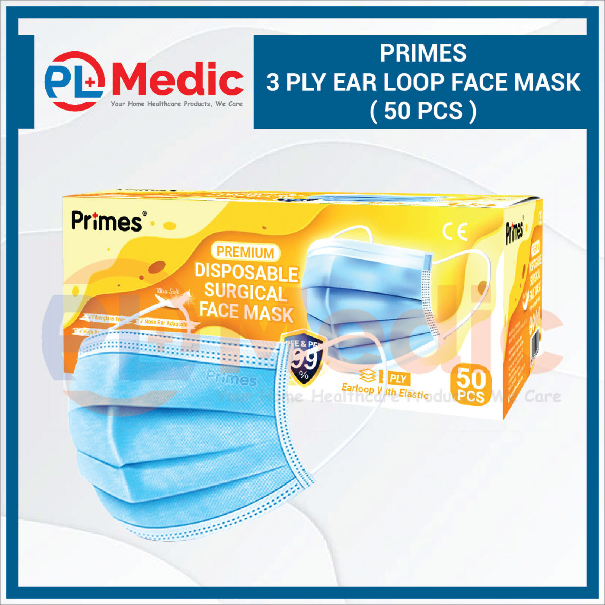 Primes 3 Ply Ear Loop Face Mask PL Science Medic