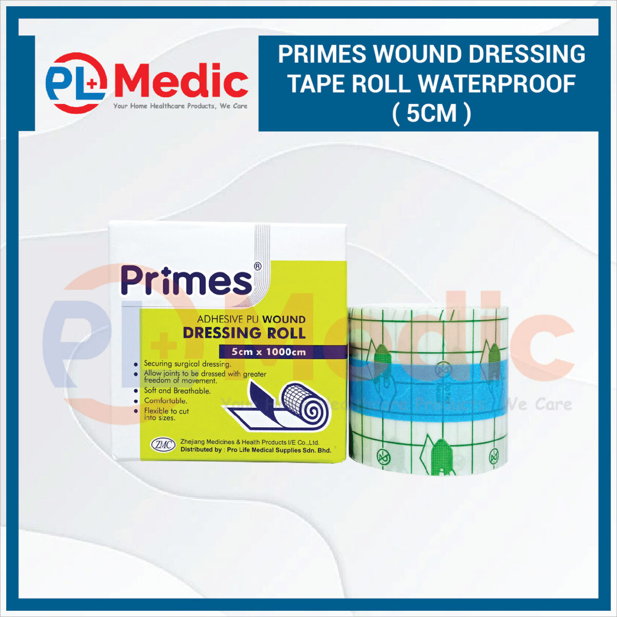 Primes Wound Dressing Tape Roll Waterproof PL Science Medic