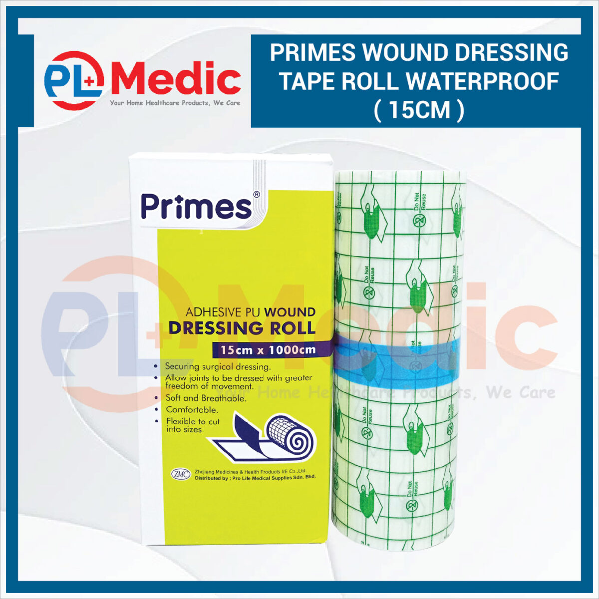 Primes Wound Dressing Tape Roll Waterproof PL Science Medic